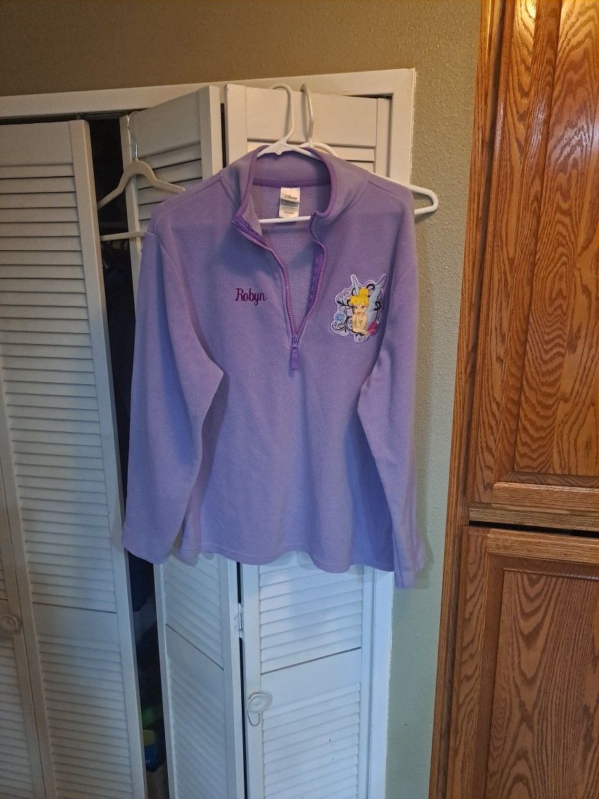 Disney Women's Purple 1/4 Zip Tinkerbell Fleece Pullover Jacket Size XL