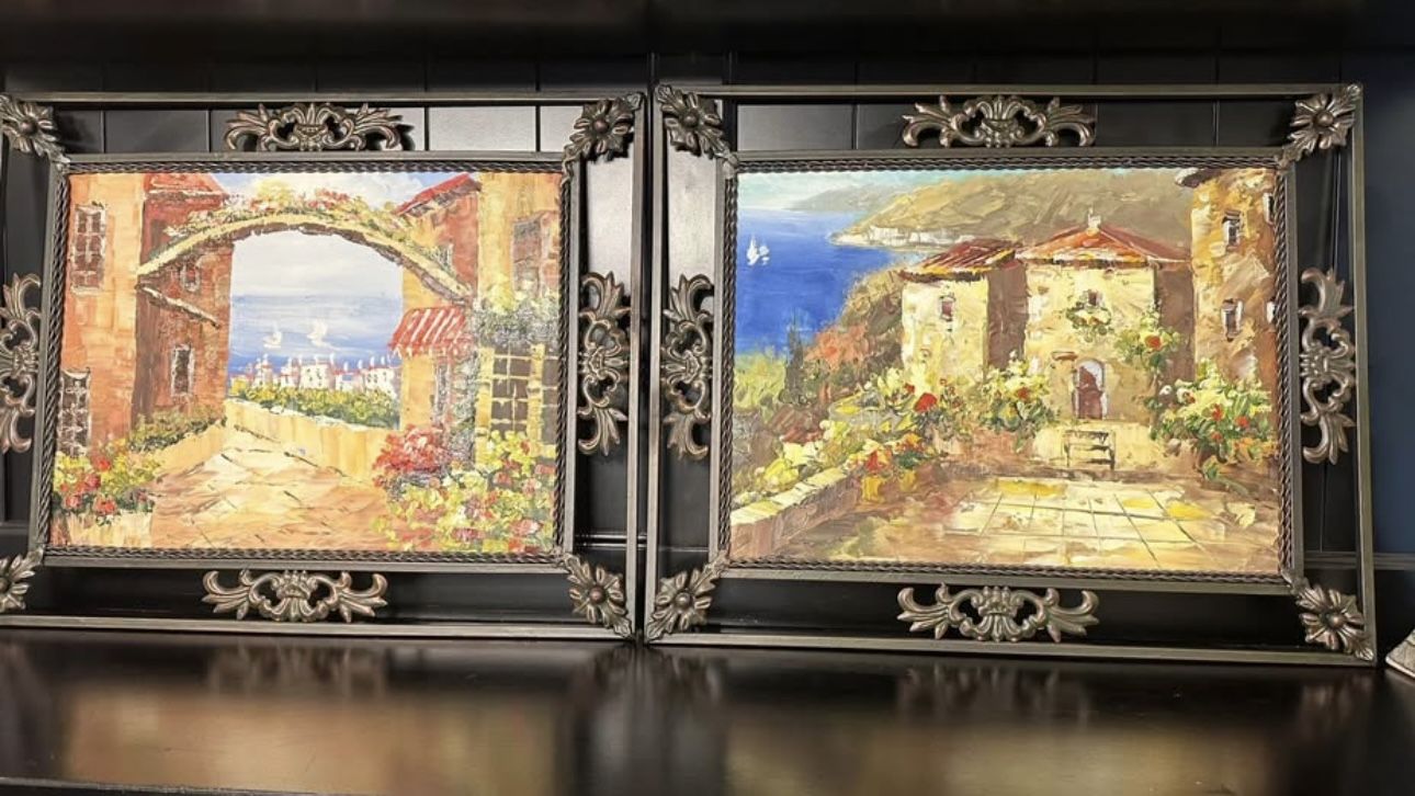 Italian coast impressionist oil paintings on metal frame