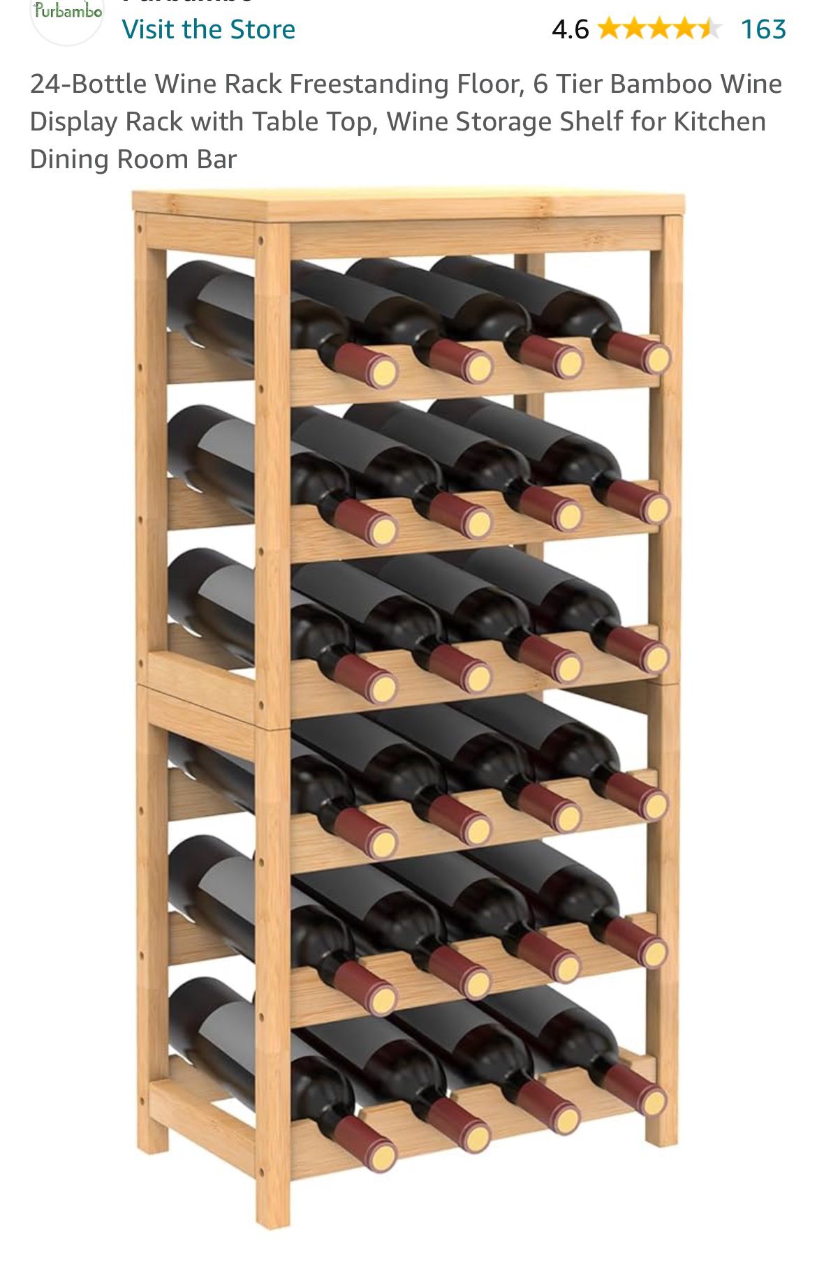 New! 24 Bottle Wine Rack, 6 Tier Bamboo 