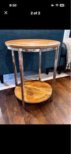 Round Wood and Metal 2-Tier Side Table