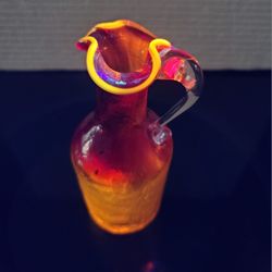 Vintage Amberina Cadmium Crackle Glass Pitcher w/ Wavy Lip Applied Handle  5.25"