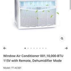 Window Air Conditioner 001,10,000-BTU 115V with Remote, Dehumidifier Mode