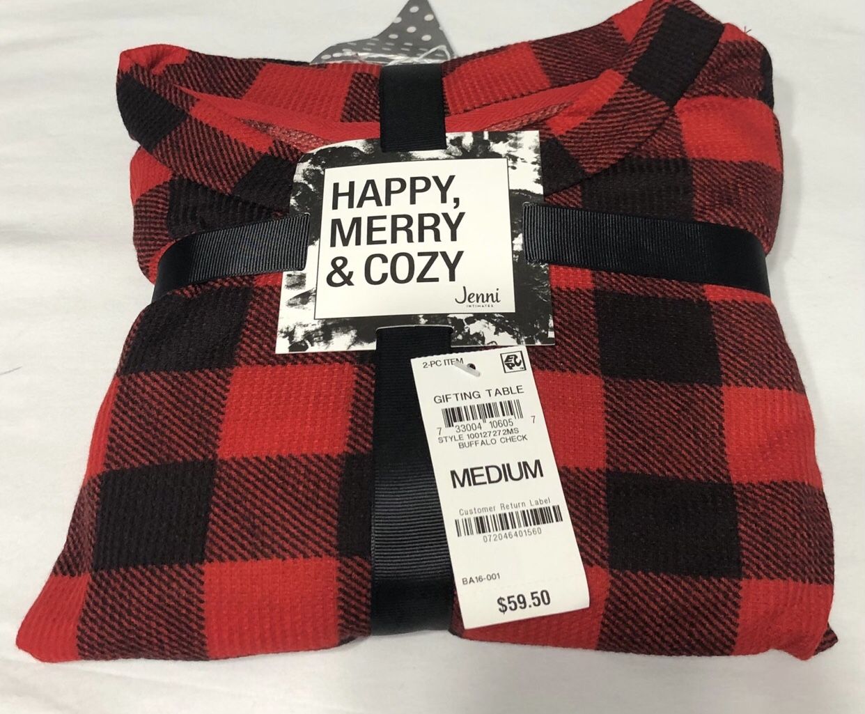 2 PCS Pajamas set red plaid Top crew neck long sleeves /legging jogger.. M