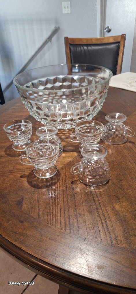 Punch Bowl W/ 6 Cups and the Serving Spoon