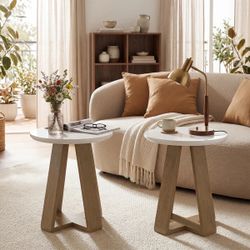 Round Side Table, Modern End Table For Living Room (Set of 2)