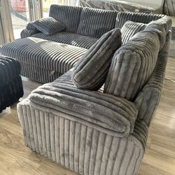 🔥✨ Luxury Comfort Collection – Premium Grey Corduroy Sectional w/ Pullout Bed ✨🔥