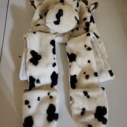 Cow Print Hat,Scarf, Mit Combo 