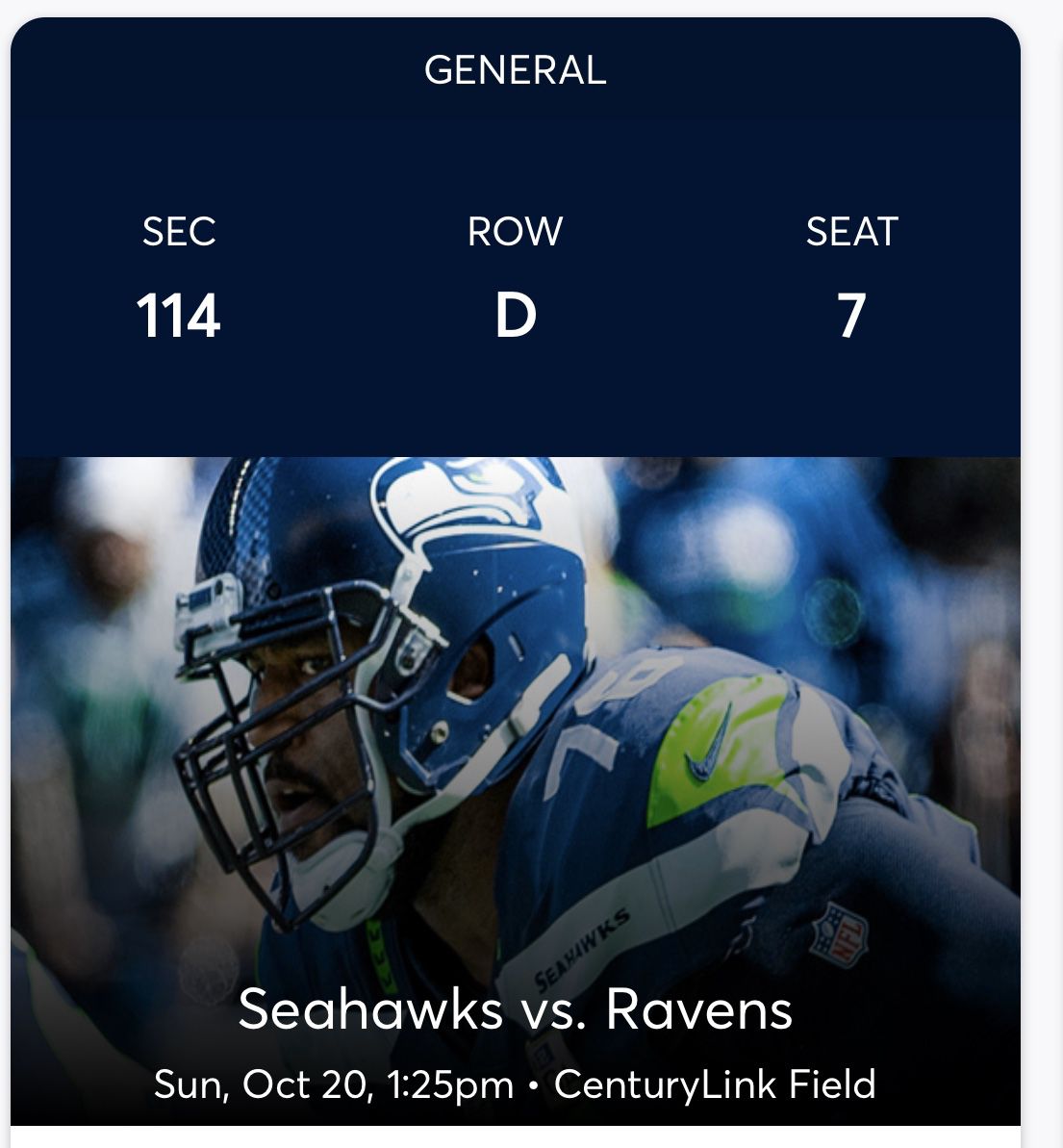 Seahawks vs Baltimore Ravens - only 4 rows from the Field!