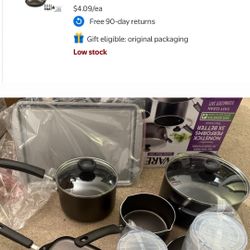 Pots/pans Nonstick Cookware Set and Glass Lids with Cooking Tools and Food Storage Containers, Dishwasher Safe ceramic and aluminum base for fast cook