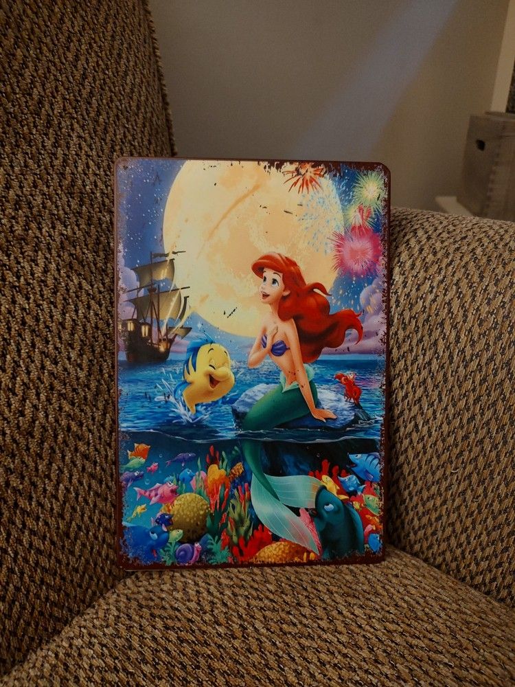 DISNEY "ARIEL" METAL SIGN. 12" X 8". NEW. PICKUP ONLY