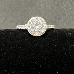 Round Halo Engagement Ring .925 Sterling Silver