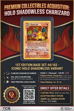 Pokémon Charizard Holo Shadowless base set 2 w/ swirl