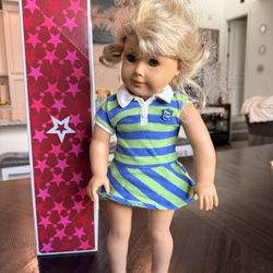 American Girl Doll – Blonde with Green Striped Dress (No Box