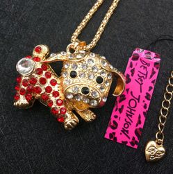 Cute! Crystal Betsey Johnson Puppy Charm- with Free Chain