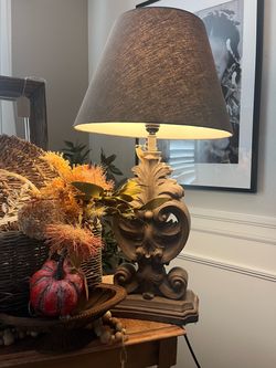 Ornate Scroll Table Lamp with Linen Shade