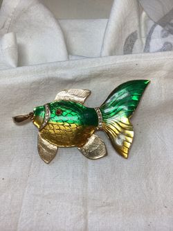 Large Signed Enamel Fish Pendant