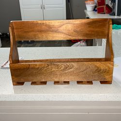Wooden Wall Wine Bottle And Glass Holder