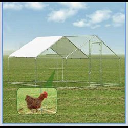 Large Metal Chicken Coop, 9.2'W x 24.9'L x 6.5'H Walk-in Poultry Cage, Chicken Run Pen House with Waterproof Anti-Ultraviolet Cover for Yard, Outdoor 