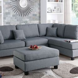 Brand New Grey Sectional Sofa With Ottoman