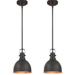 Set of 2 industrial pendant kitchen island lights hammered metal shades