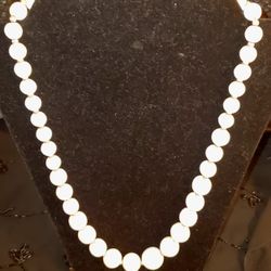 Vintage white satin glass like ball and gold accent  beaded  24-inch necklace.