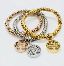 Stainless Steel Set Bracelet 14K Gold Plated With Charm Tree Of Life