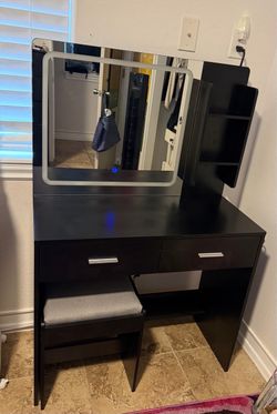 Black Wooden Vanity with LED Mirror