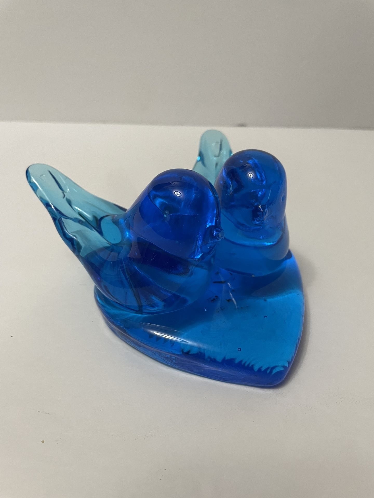 Pair Of Glass Bluebird Of Happiness Figurine (Signed Leo Ward & Dated 1991)
