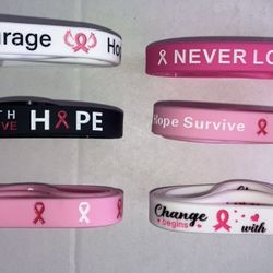 Breast Cancer Awareness, Hope, Strength, Faith, Silicone Bracelets lot of 24 New