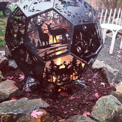  Fire Globe Pit Rustic Metal Art Home Decor Decorations Christmas Presents Yard Art