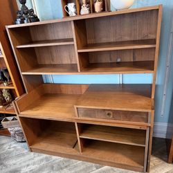 mid-century modern expanding media bookcase desk unit