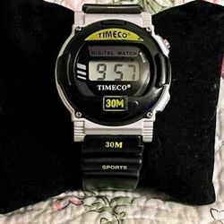 Timeco Digital Sports Watch, Black Buckle Band, WORKING!