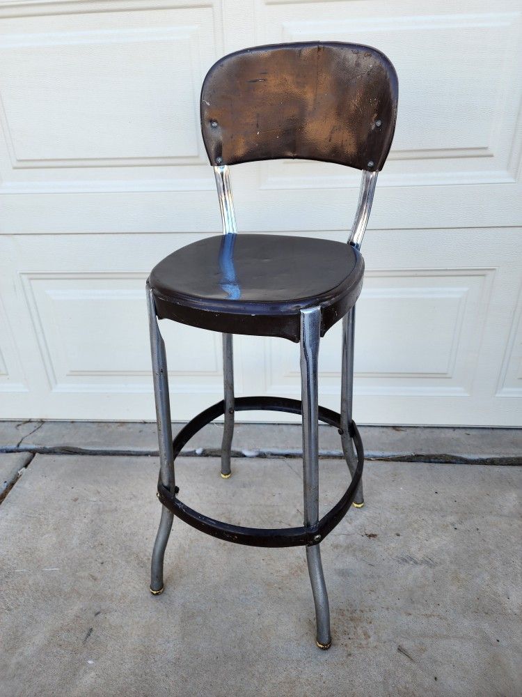 Brown Vintage Kitchen Home House Metal Chair Back Stool