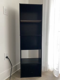 6 shelf black bookcase w/outlet opening 