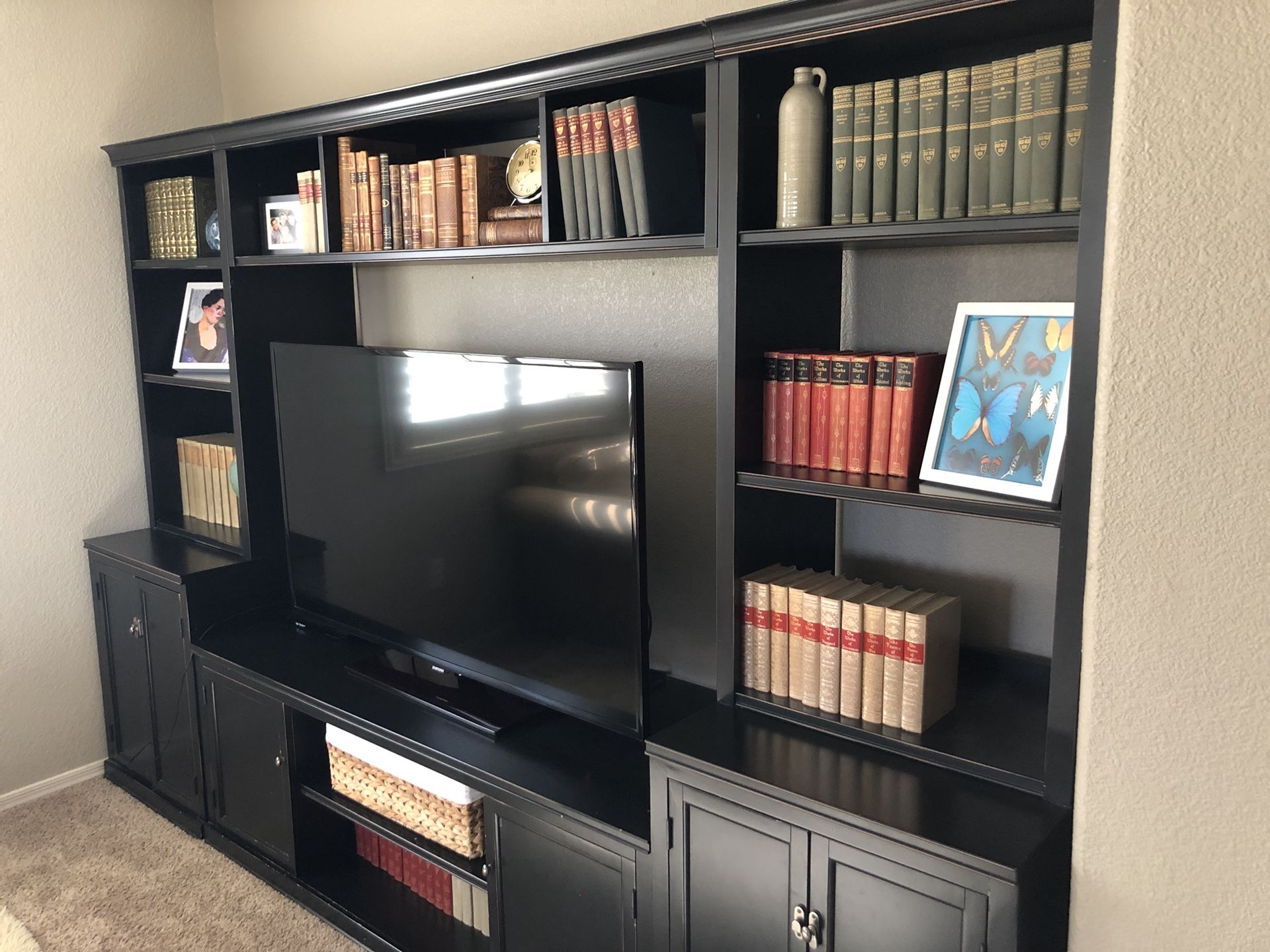 Pottery Barn Black Medium Logan Media Suite with Door Bookcase Bridge