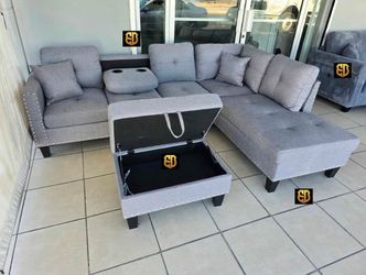 Gray Sectional Sofa with Storage Ottoman