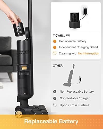 TICWELL Whale W1 Cordless Wet Dry Vacuum, Lightweight Hardwood Floor Cleaner for Multi-Surface Floor Cleaning, Ideal for Sticky Mess and Pet Hair, Aut