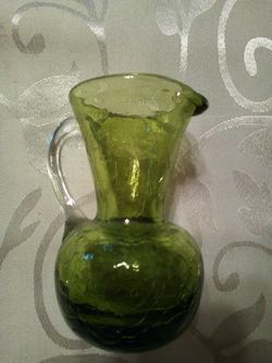 Vintage green glass decorative pitcher/3.8 inches high