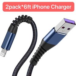 Apple MFi Certified 2pack iPhone Charger 6ft,Lightning Cable Long 6 Foot Cord, Fast Charging Cables for 12/11/11Pro/11Max/ X/XS/XR/XS Max/8/7/6/5S/SE/