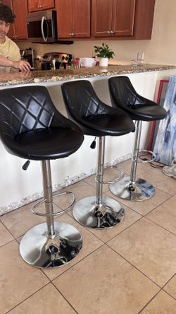 Set of 3 Diamond Quilted Swivel Bar Leather Stools