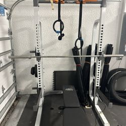 Half Rack Weight Set with 45lb Bar And 250lbs of Olympic Plates, Weight Bench Can Be Included
