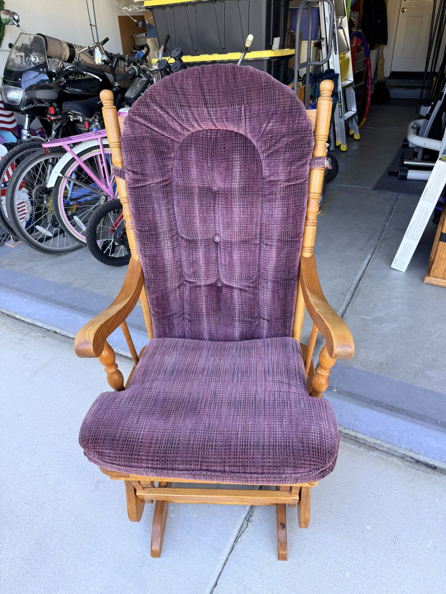 Wooden Rocking Chair with Purple Cushion