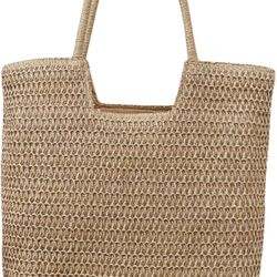 New Women’s Beach Bag Summer Straw Bag with Zipper Woven Shoulder Handbag Tote Bags
