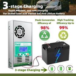 PowMr MPPT Solar Charge Controller 60 amp 48V 36V 24V 12V Auto - Max 160VDC Input , LCD Backlight Solar Charge Controller for Vented Sealed Gel NiCd