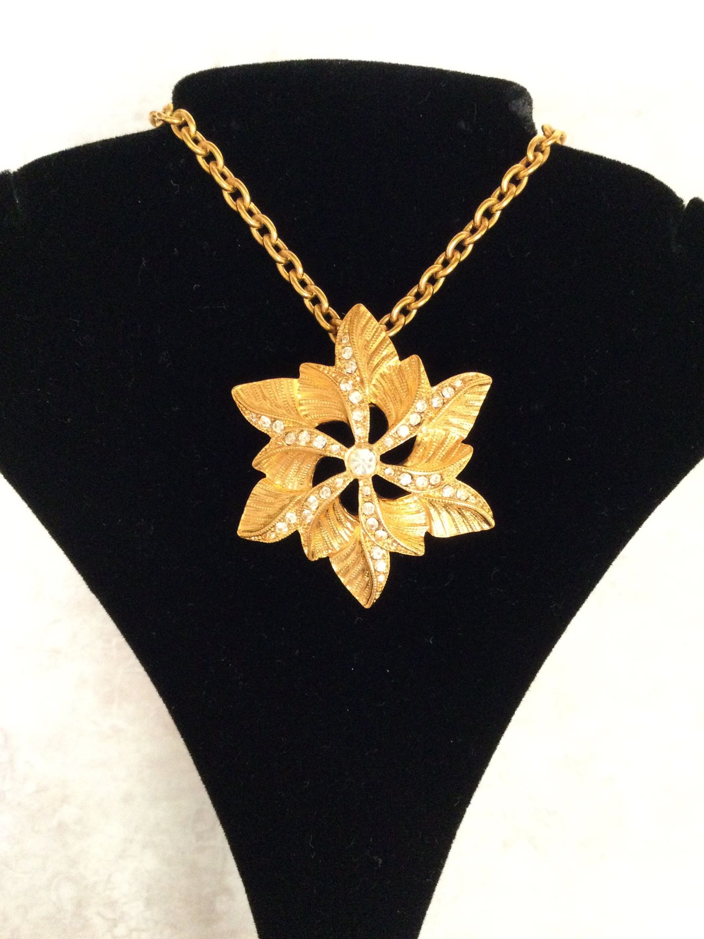 Napier Gold Pendant / Brooch with Crystals - (24” Chain)