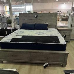 [OM] 🟪 Only $45 initial then take it home 🏡 Brand New  Naydell King Size Bed With Two Storage Drawers