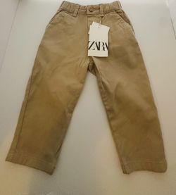 NEW-Zara Kids' Beige Chino Pants Elastic Waist Size 1 1/2 Years