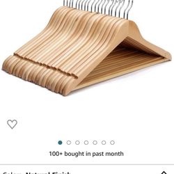 Wooden Hangers with Non-Slip Pant Bar - Extra Smooth and Splinter Free Natural Finish. Set of 60 Hangers 