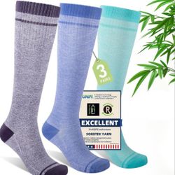 Compression Socks Women & Men, 15-20 mmHg Bamboo Viscose Knee High Soft Support for Flying Travel Daily