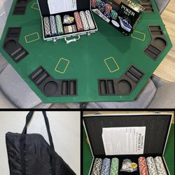 Poker Table Top with Brand New Chips and Carry Bag
